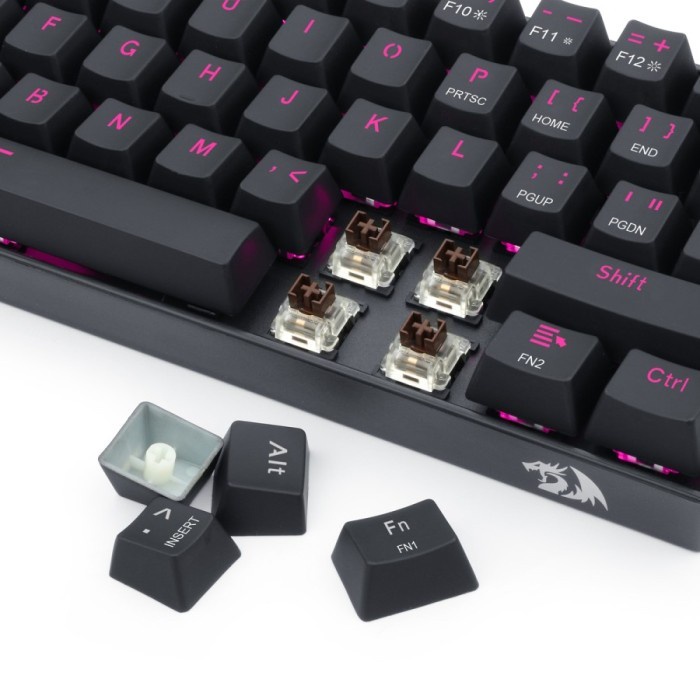 Keyboard gaming redragon mechanical wired usb type-c 61 keys 60% tkl led backlit free switch k630 k-630 dragonborn