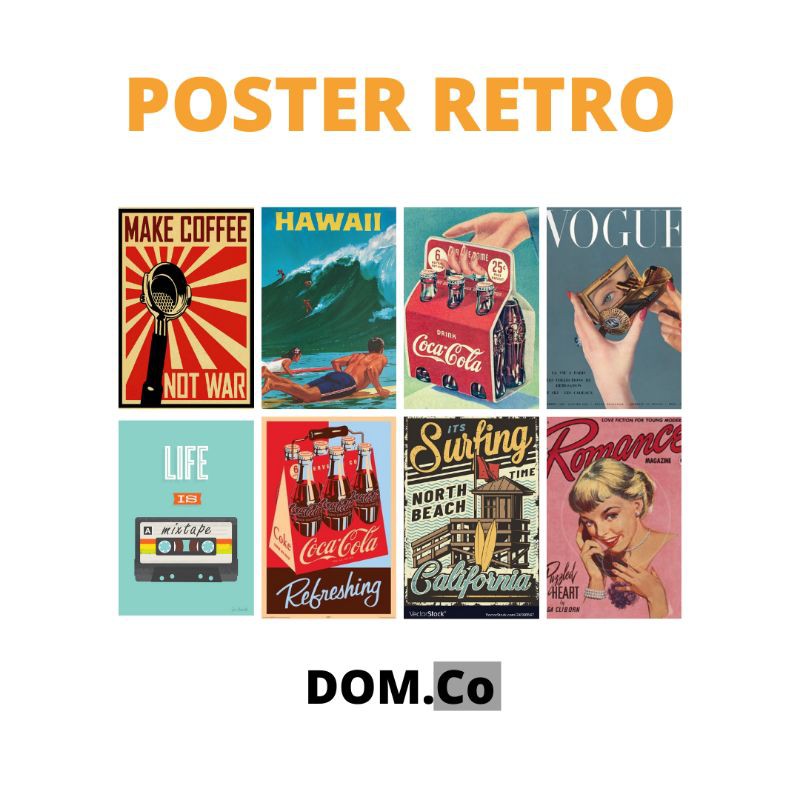 12 pcs poster dinding retro bahan tebel