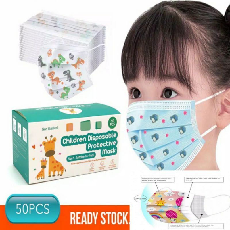 MASKER ANAK ANAK 3ply Earloop MOTIF KARAKTER 1box isi 50pcs Masker Disposablemask Masker Anak Sensi