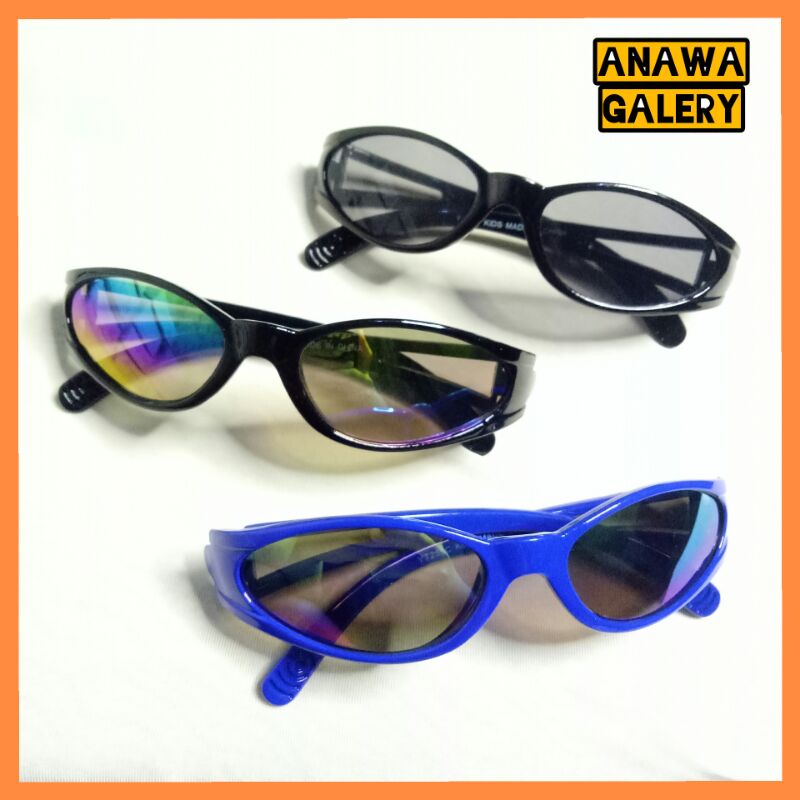 A01 Kacamata Anak Cowok pelangi sport balap anti silau radiasi uv trendy kekinian viral hitam usia 2