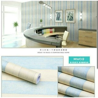  Wallpaper  Sticker Dinding Kayu Garis Biru Krem Putih 