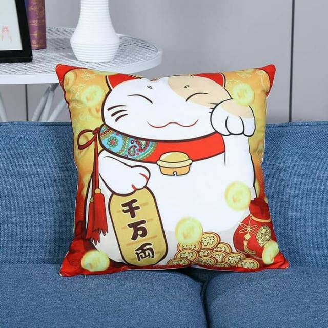 Sarung Bantal Maneki Neko Kado Imlek Murah Dekorasi Imlek Kucing Hoki