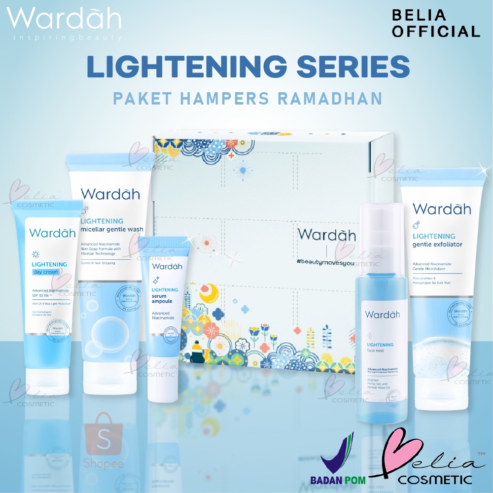 ❤ BELIA ❤ WARDAH Lightening Hampers Ramadhan Untuk Mencerahkan 1 Box | Serum Ampole, Day Cream, Micellar Gentle Wash, Face Mist, Gentle Exfoliator | BPOM