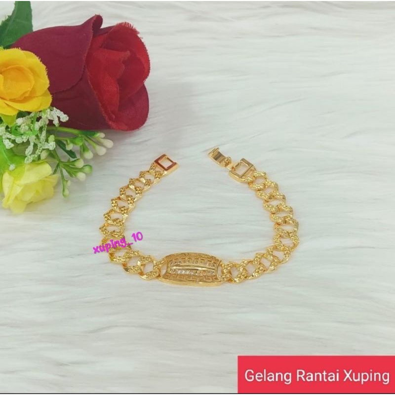 Gelang rantai lapis emas xuping batu permata zircon gold AC1097