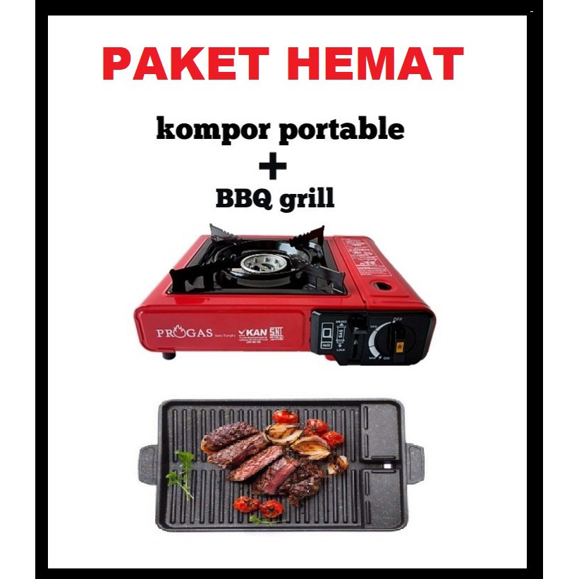 Kompor Paket Hemat  Kompor Portable Progas Tas + square Girl Pan Kotak