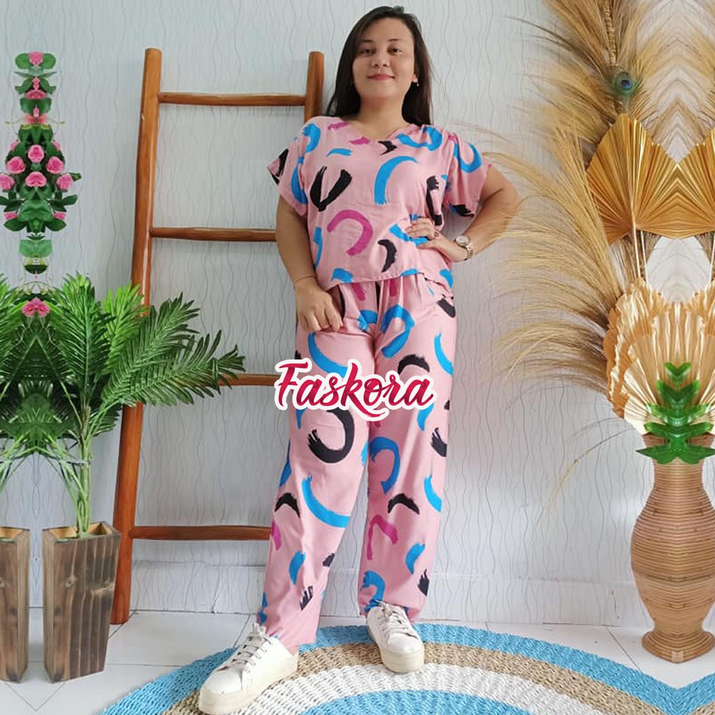 Piyama Wanita Jumbo Lengan Pendek Pasta / Pajamas Katun Rayon Jumbo Tangan Pendek / Piyama Set Rayon