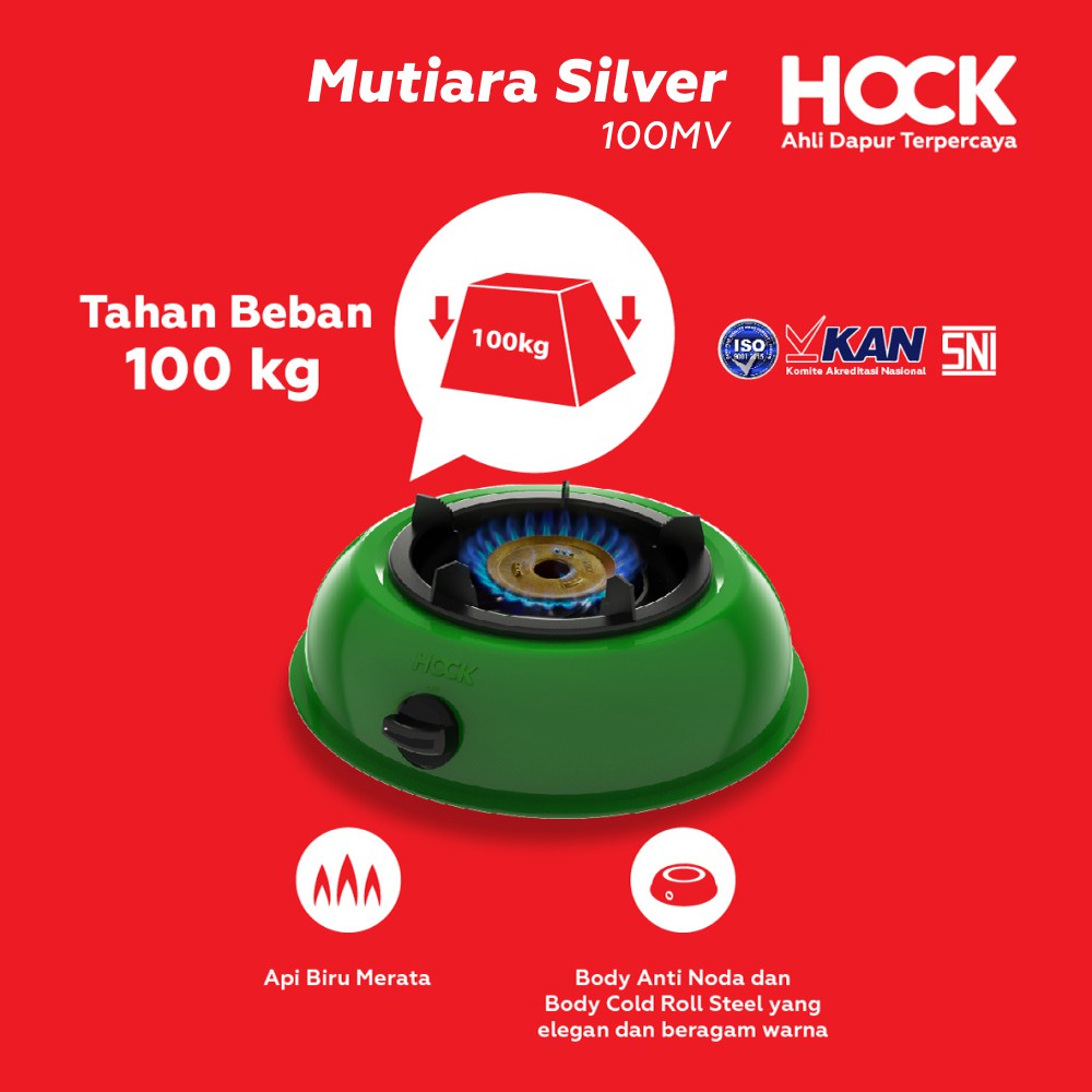 Kompor Hock Gas 1 Tungku Mutiara Silver 100MV Tahan Beban 100 KG