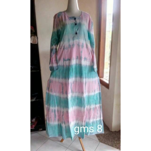 Motif gamis pelangi cantik dan anggun bahan kaos combed tebal adem nyaman dipakai