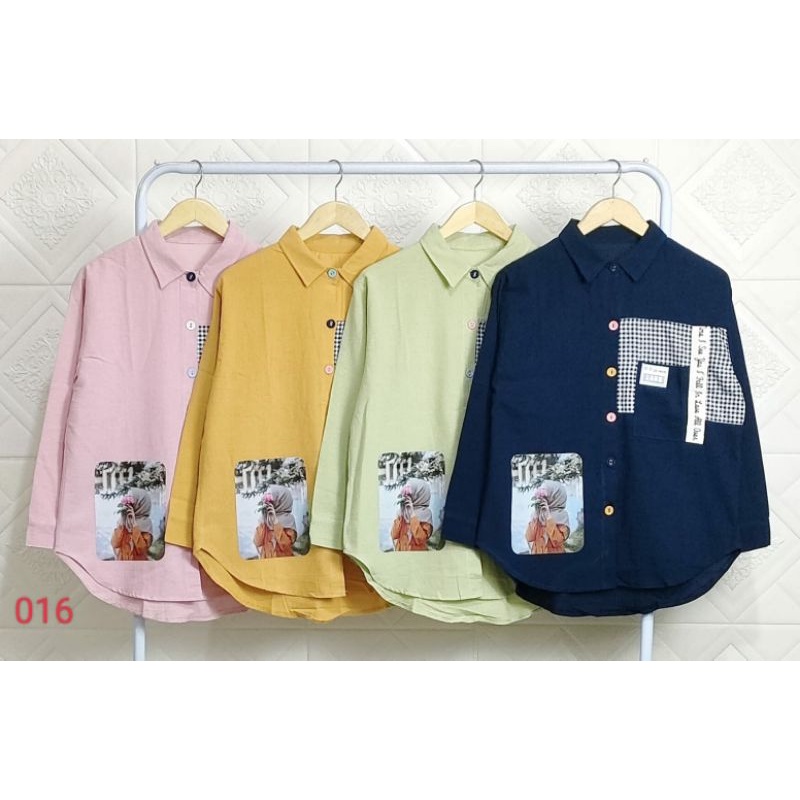 Kemeja katun linen polos combi kotak//kemeja remaja//atasan wanita