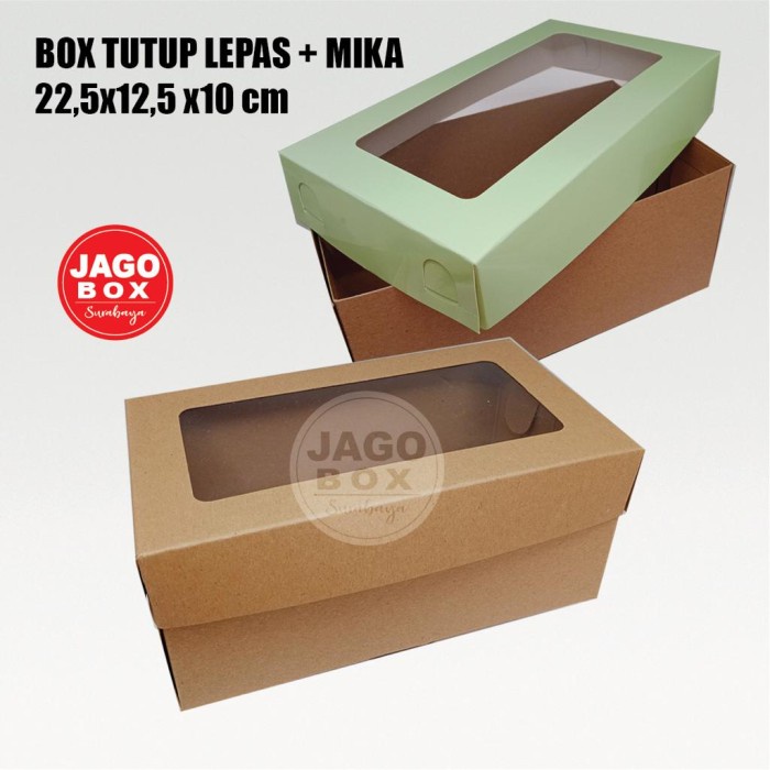 Box Kotak Kue/Tart/Roti Kraft22,5x12,5x10 cm Tutup Lepas + Mika