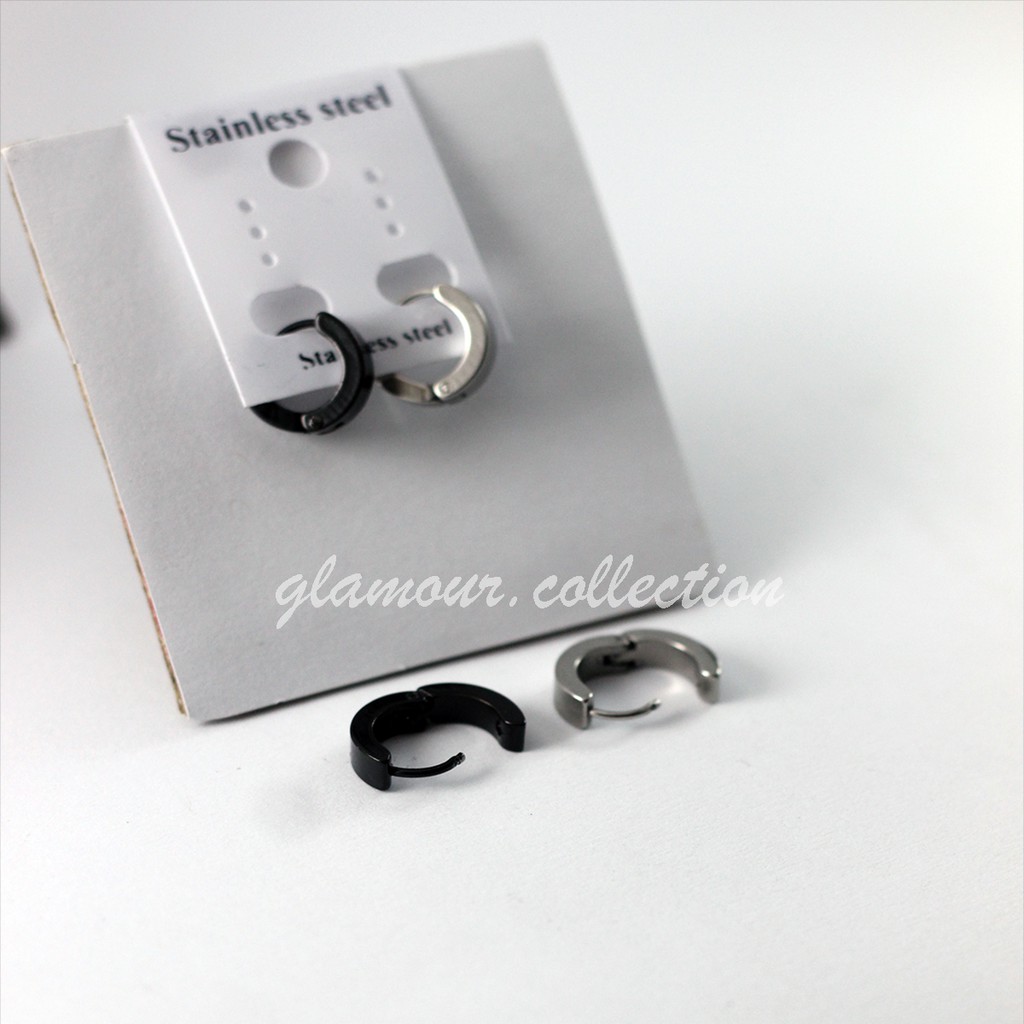 Anting Telinga Tindik Titanium Pria Hitam Silver Model Punk Fashion Pria/Wanita