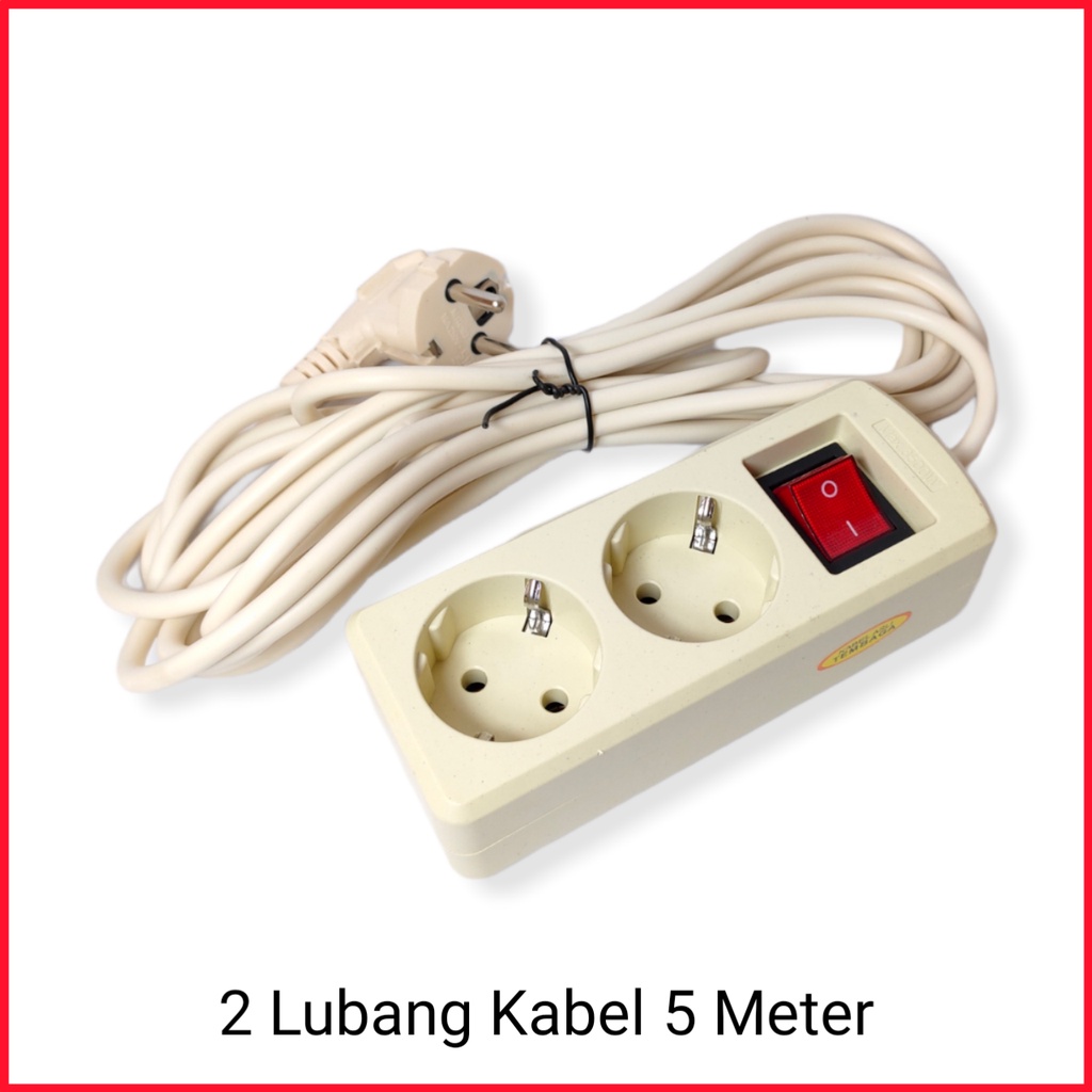 SUNSAFE Stop Kontak 2 Lubang + Kabel 5 Meter , 3 Meter &amp; 1,5 Meter