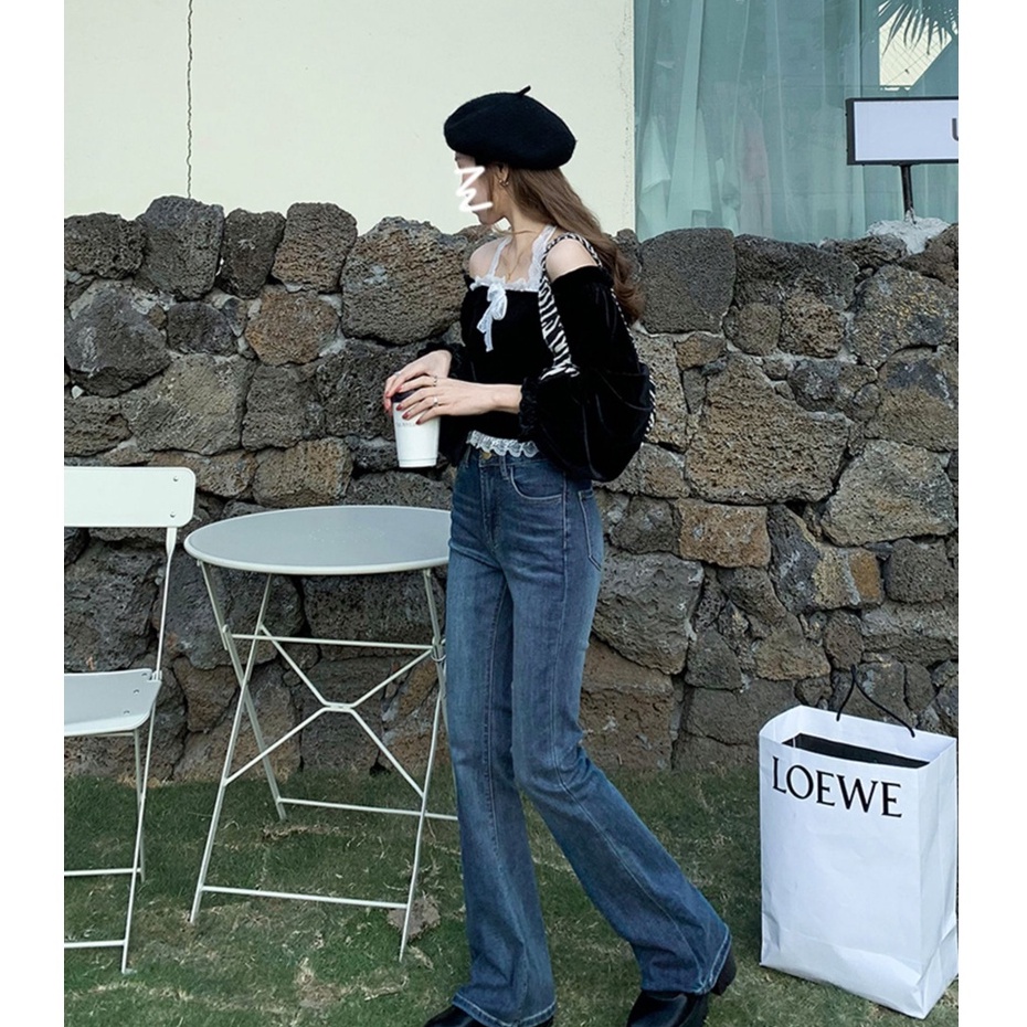 ✅COD biru laut highwaist new celana stretch jeans panjang wanita murah