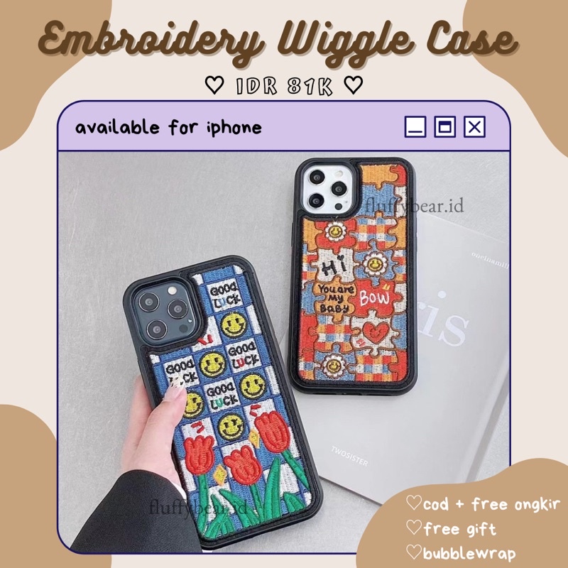 EMBROIDERY WIGGLE CASE IPHONE BENTUK PUZZLE TULIP/WIGGLE CASE/AESTHETIC CASE/PINTEREST CASE