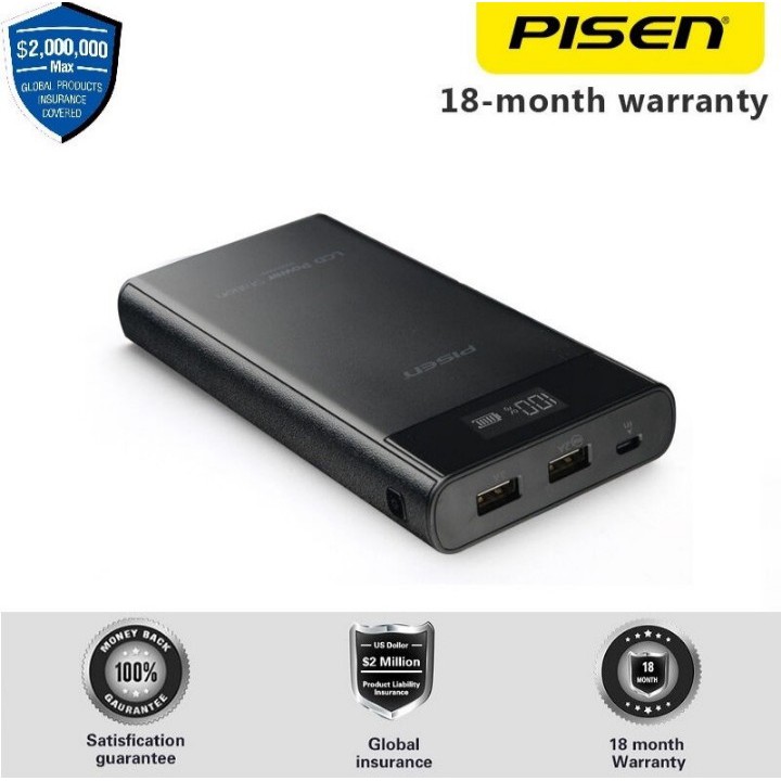 PISEN LCD POWER STATION II 20000 MAH POWERBANK SMART OUTPUT 2A ORIGINAL