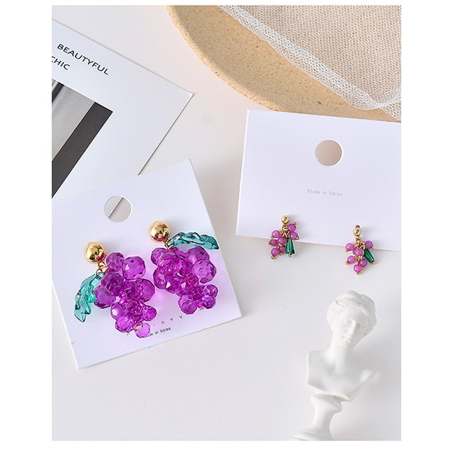 LRC Anting Tusuk Fashion Grape Purple Transparent Acrylic Beaded Grape Earrings D00300