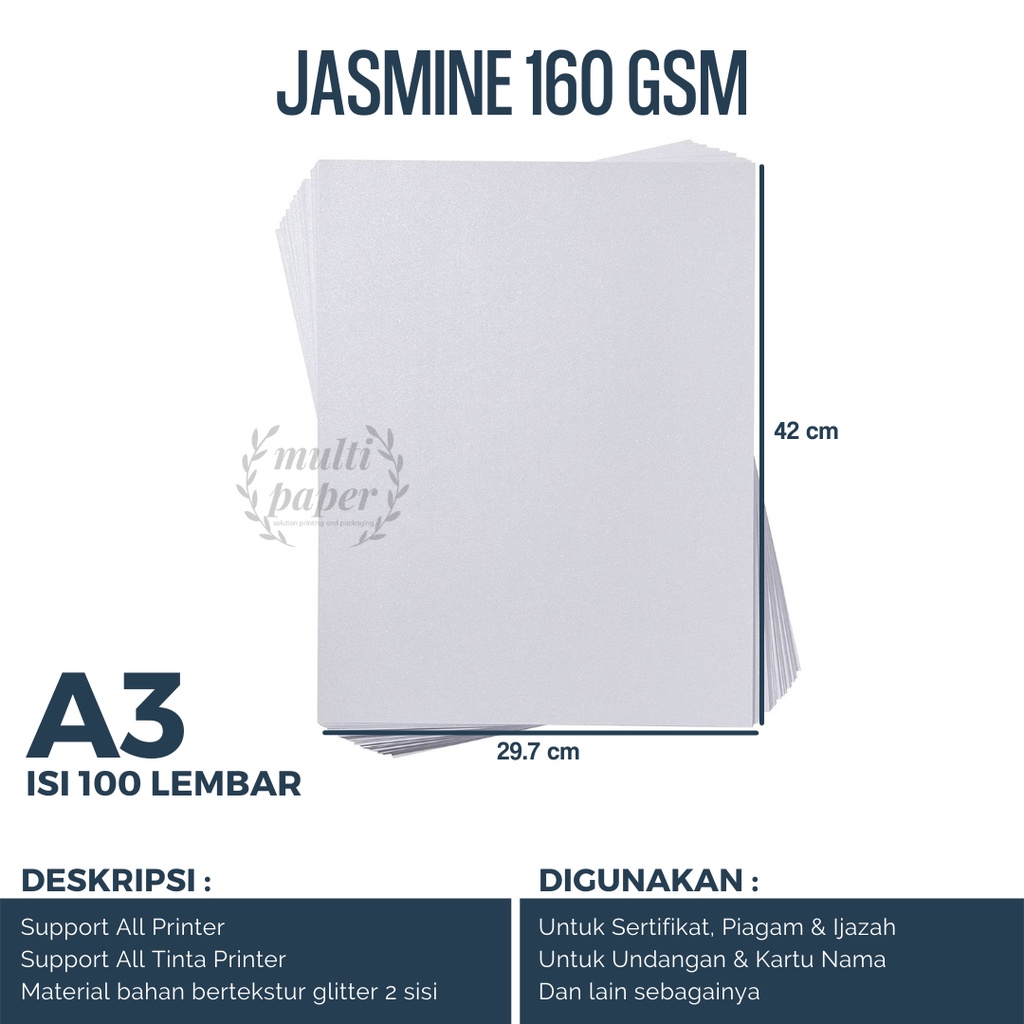 

Kertas A3 Undangan Jasmine isi 100 lembar / Kertas Jasmine A3 / Kertas Glitter A3 Jasmine