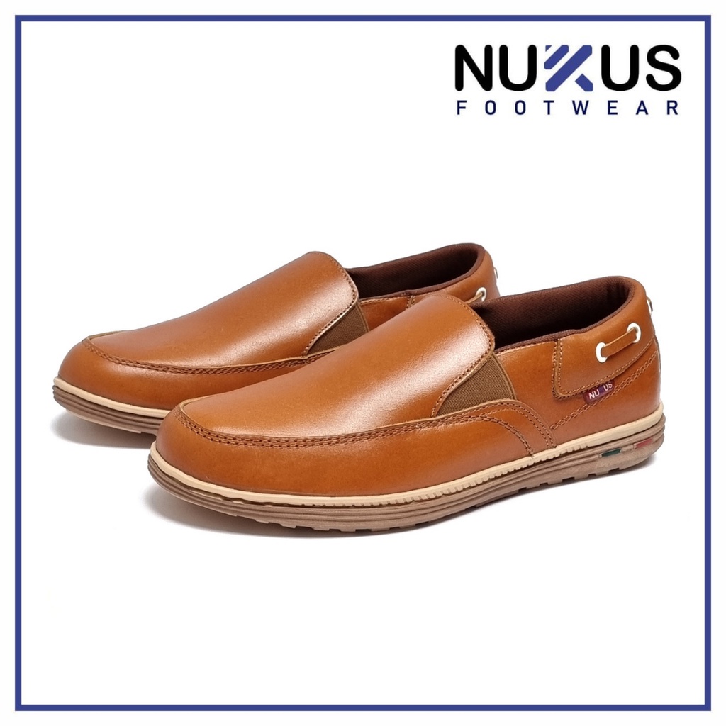 Nukus Sepatu Pria Kasual Slip On Kulit Sapi Asli Coklat Tan - NKS 01