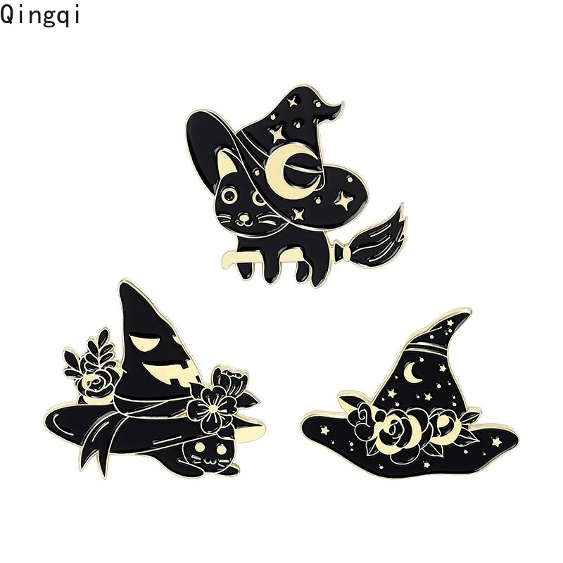 Bros Pin Enamel Desain Kucing Penyihir Gaya Gothic Untuk Hadiah