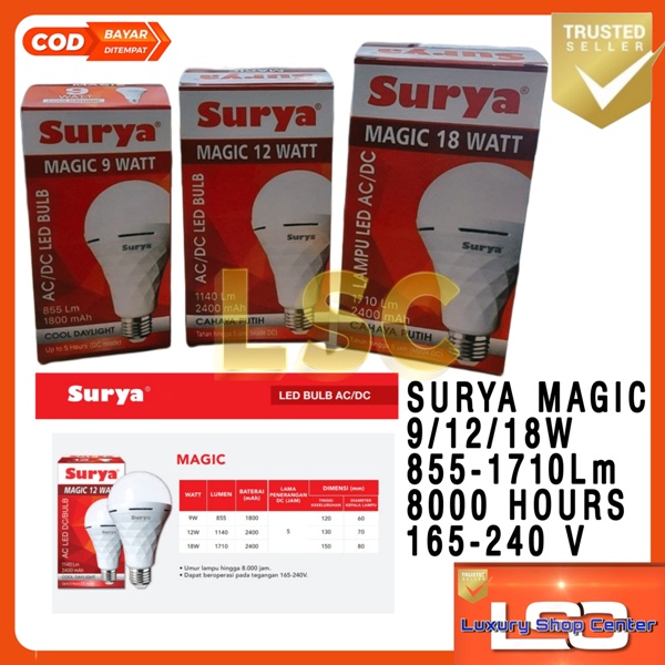 BOHLAM LAMPU EMERGENCY SURYA MAGIC Genius ACDC 9W 12W 18W ORIGINAL