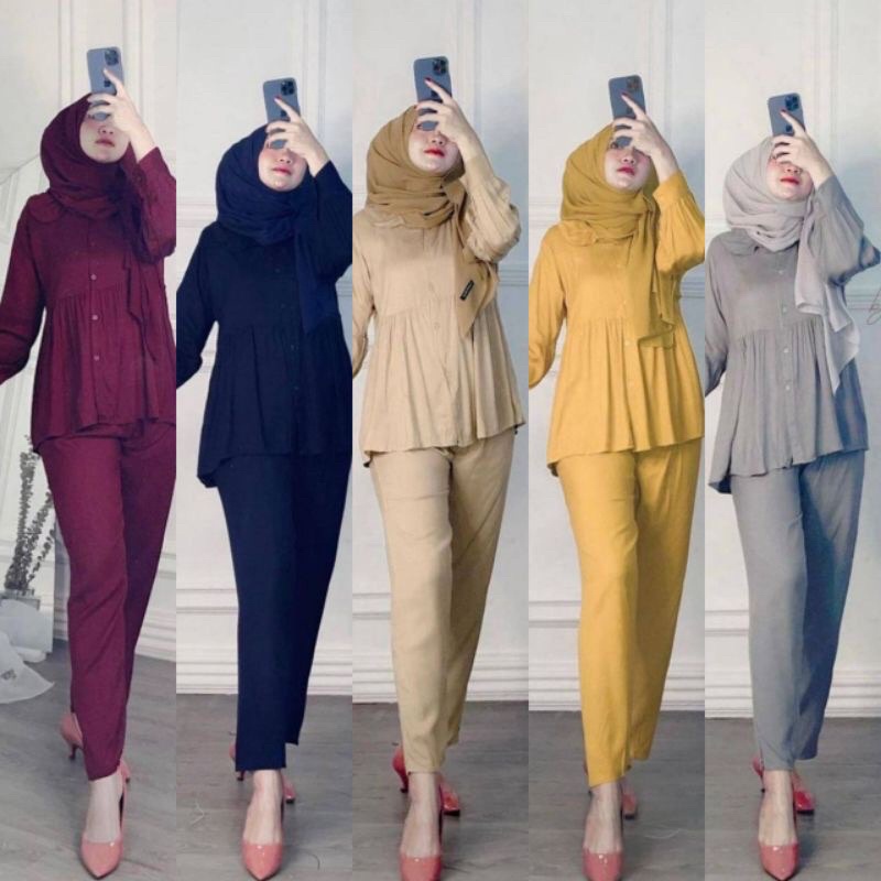 PGMT - TERMURAH POPPY ONE SET SETELAN KEMEJA RAYON