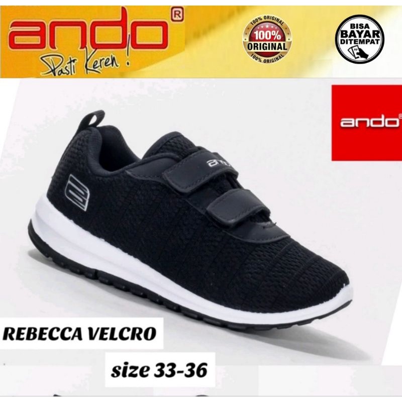 ANDO Sepatu Sekolah Anak Kecil Remaja Perempuan Velcro Perekat Tempel Hitam Putih Size 31sd 36 Original Murah Berkualitas