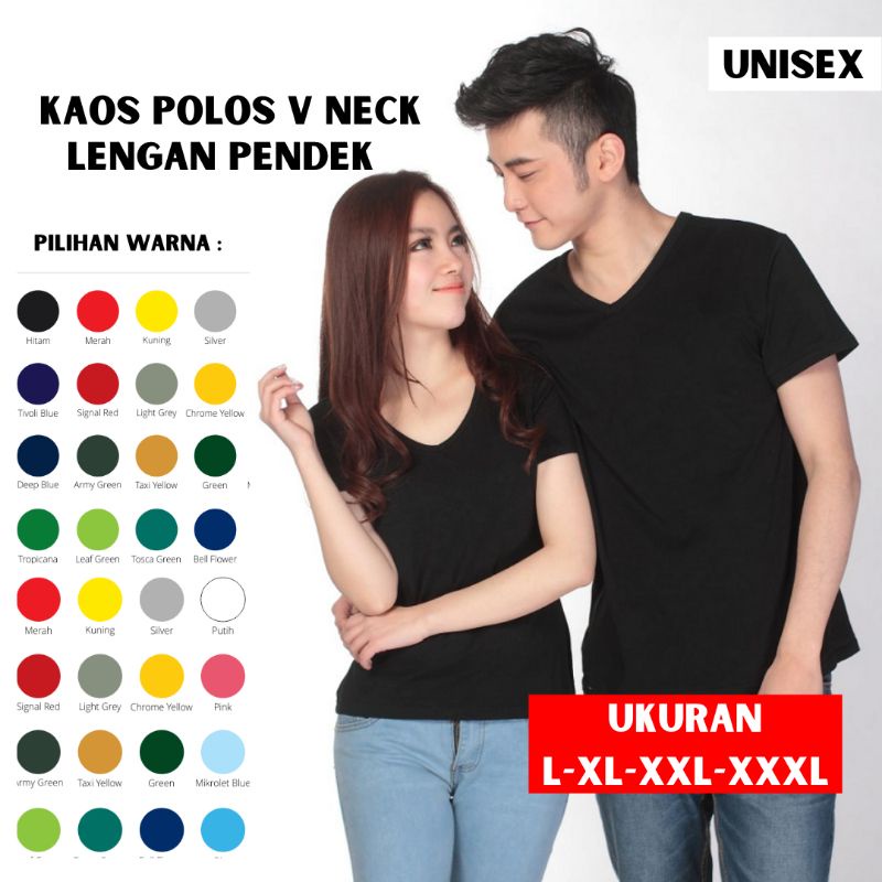 Kaos Polos Pendek V Neck Wanita Kaos Deker Pendek Kaos V neck L XL XXL JUMBO - SERI 2