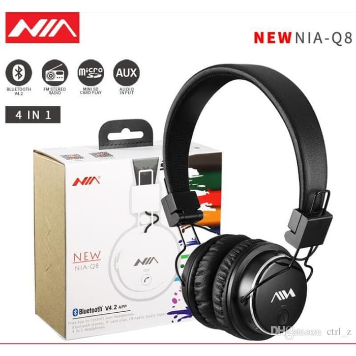 NIA-Q8 Headset Bluetooth Alat Dengar Lagu Musik Bass Headphone Telepon