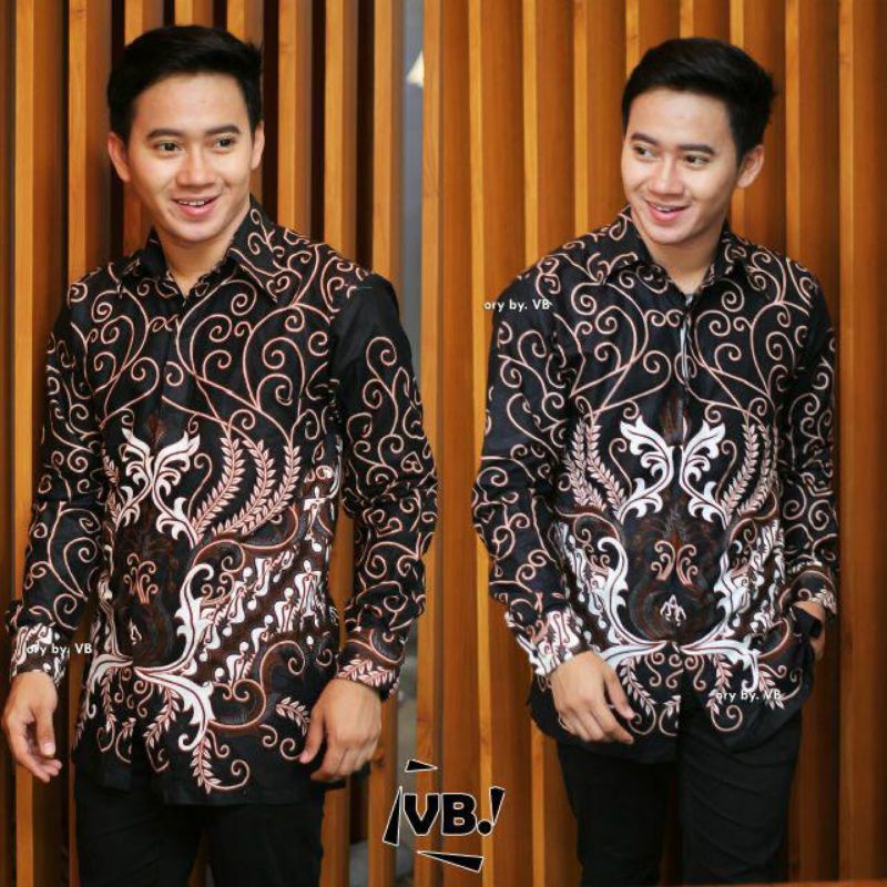 BSWART Batik HRB026 kenongo kemeja panjang anjani biru Pekalongan M L XL Batik Pria MURAH Modern Grosir