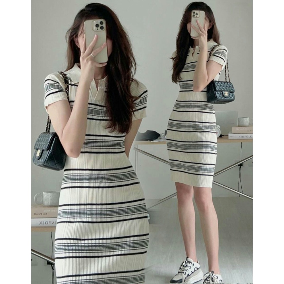 Dress Rajut Wanita Iisaii - Mini Dress Perempuan Terbaru Motif Salur