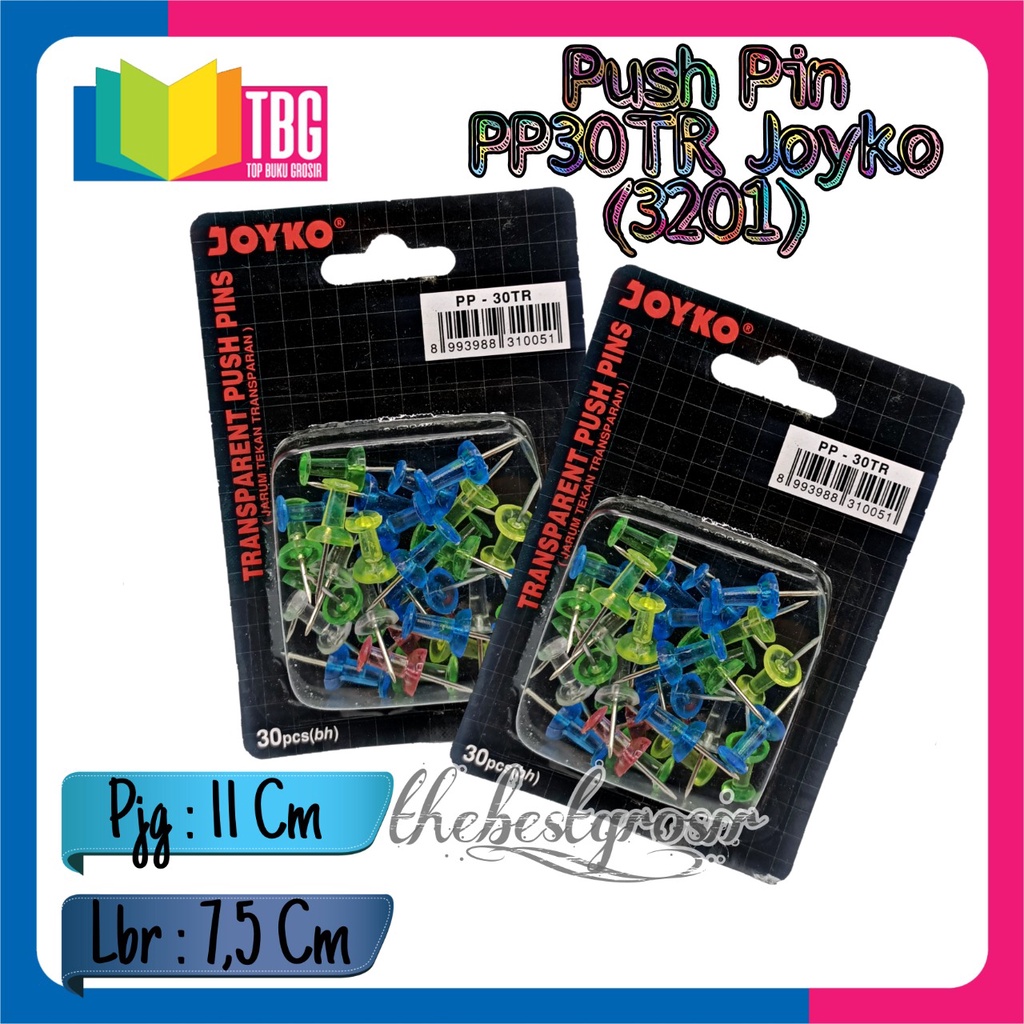 

1 BLISTER (30 PCS) PUSH PIN PP-30TR JOYKO / PAKU TANCAP TRANSPARAN JOYKO/ PUSH PIN JOYKO (3201)