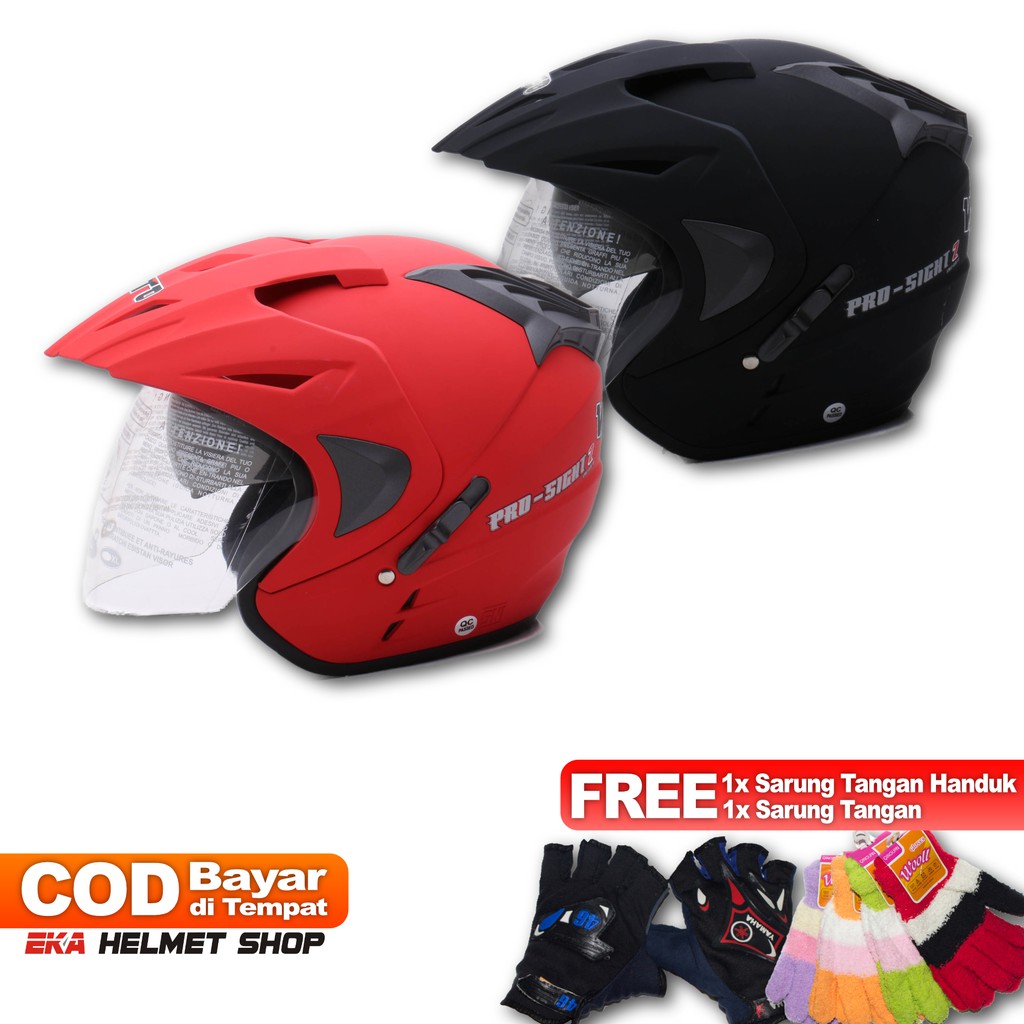 [COUPLE HELM DEWASA] WTO Helmet Pro-Sight - Merah Doff + Pro-Sight - Hitam Doff