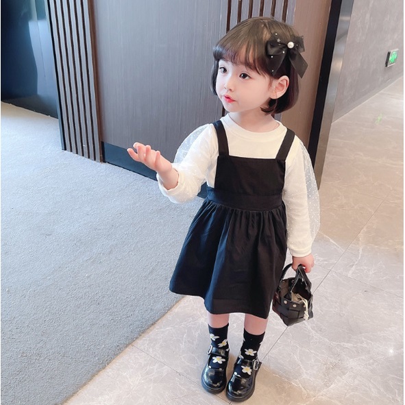 Dress tutu dress lengan panjang anak perempuan LENGAN RENDA HITAM KHAKI