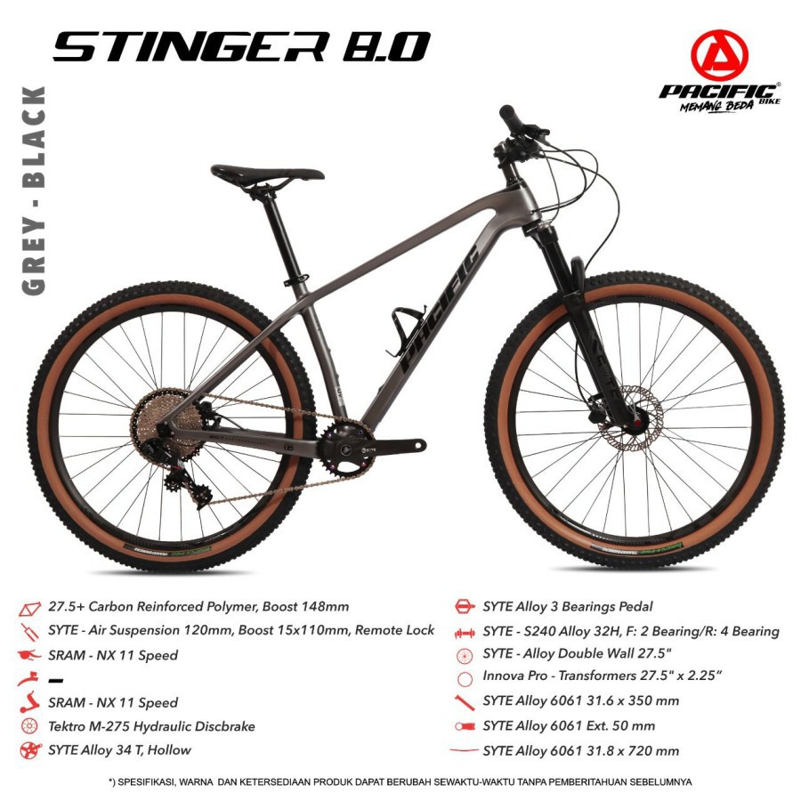 SEPEDA GUNUNG PACIFIC STINGER 8.0 FRAME CARBON 11 SPEED MOUNTAIN BIKE MTB BICYCLE