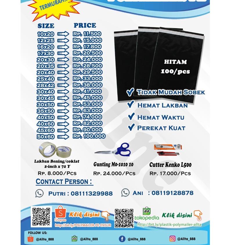

Terlaris PLASTIK PACKING OLSHOP PE POLYMAILER 12x25 HITAM .,