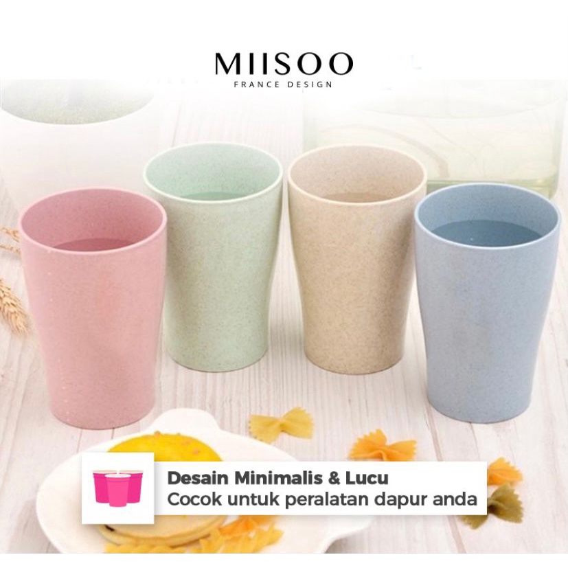 MIISOO Gelas Minum Cup Cangkir Tahan Jatuh Bahan Jerami Gandum Food Grade Melamin Anti pecah Wheat Straw Tableware Dish