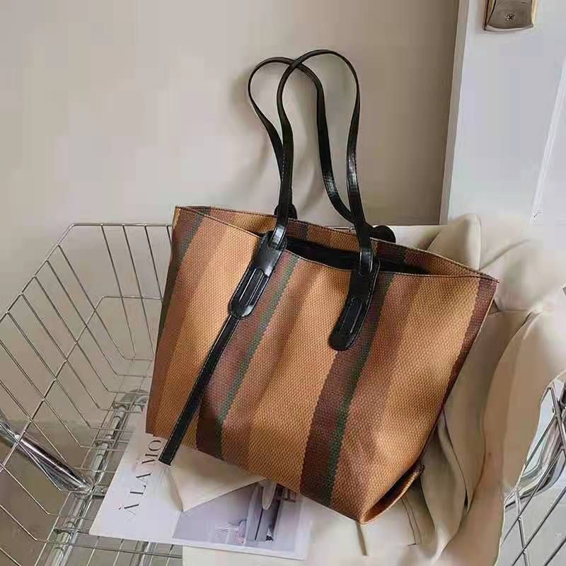 LT 2037 RISCE TAS TOTE MOTIF SALUR IMPORT WANITA CEWEK PEREMPUAN JAKARTA BATAM