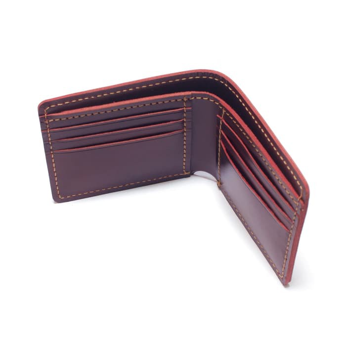 dompet pria kulit asli bifold model saku diluar warna marun - PHWL599