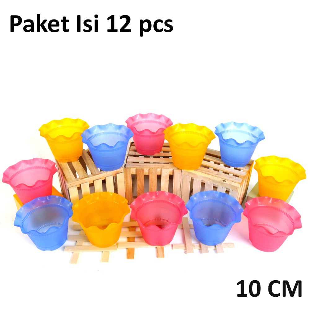 12 pcs Mercury Pot Tanama Bunga Hias Plastik 10cm - Random Colour