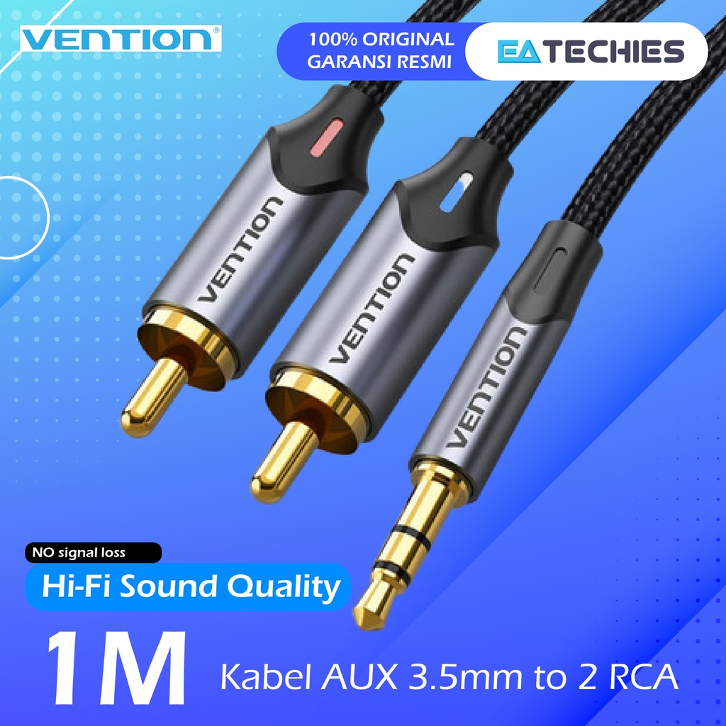 [1M] Vention Kabel Aux Audio Jack 3.5mm male to 2 RCA male - BCN