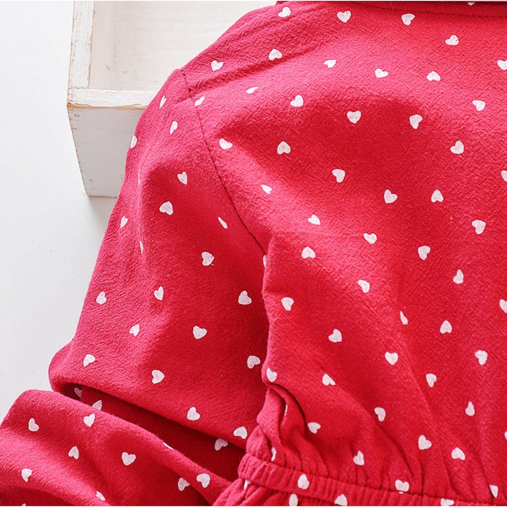 [Brandedbaby] DRESS ANAK PEREMPUAN IMPORT POLKADOT LOVE MERAH PINK KUNING LENGAN PANJANG