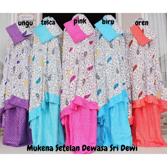Mukena Setelan Dewasa Sri Dewi (Mukenah Putih Kombinasi Warna Cantik Motif Bunga Polka Batik Katun)