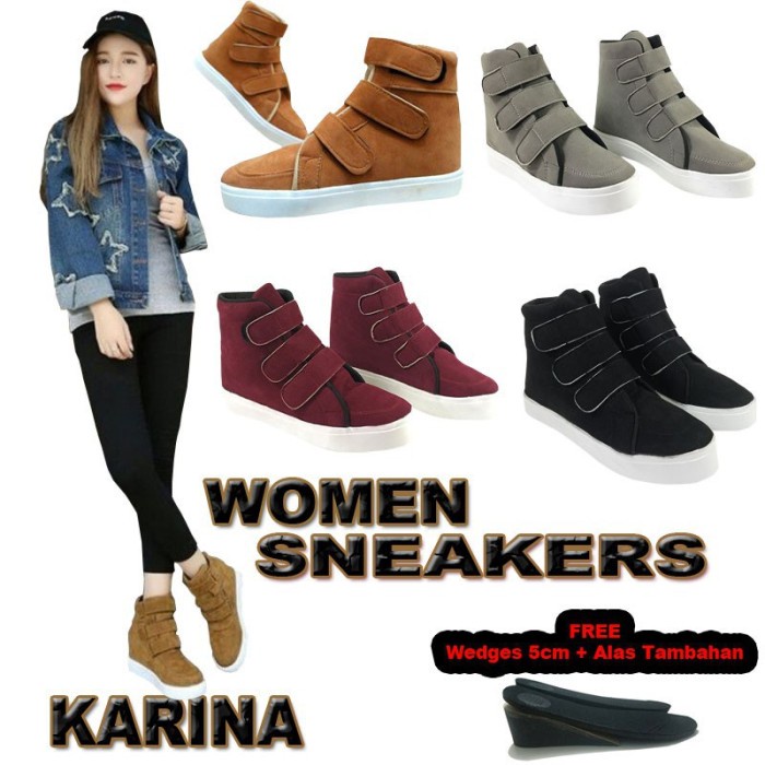 Sepatu Sneakers Wanita Tinggi 5cm | Sneaker Cewek - Hitam