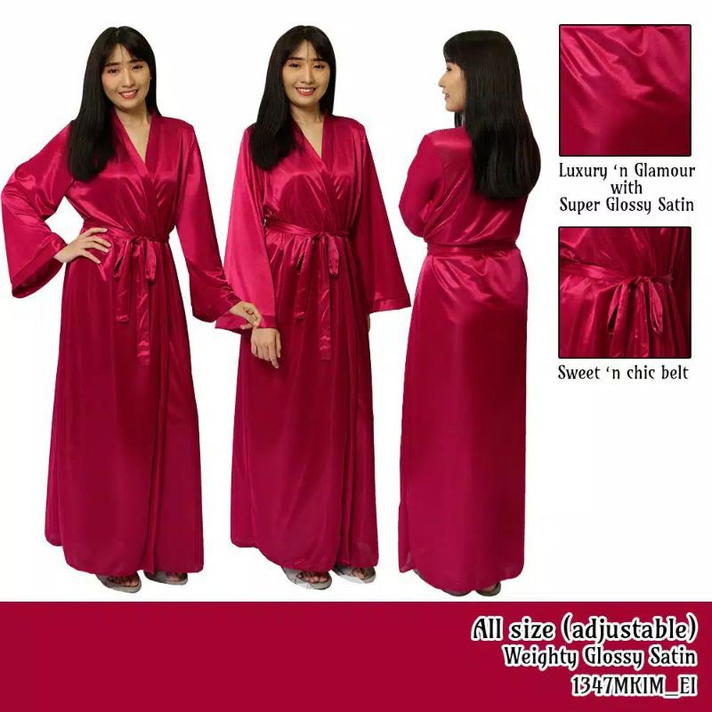 Kimono Wanita Outer Panjang Satin Jubah Tidur baju tidur 1347MKIM