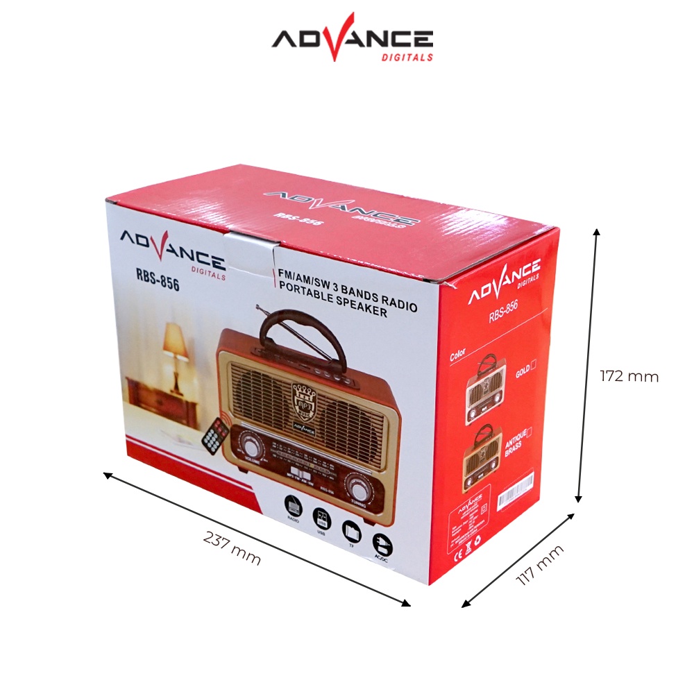 Advance Digitals RBS-856 Speaker Bluetooth Model Radio Tua Clasic Dengan Led