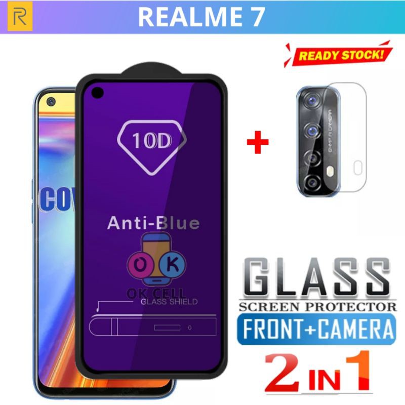 2in1-TG Anti Gores Blue Radiasi Realme 7 - Tempered Glass Blue Light Realmi 7 Full Layar Kamera