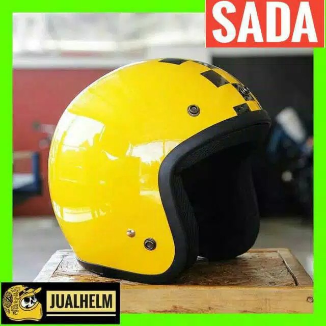 Helm Retro SADA Checkered ( Helm Classic / Helm Klasik / Helm Bogo / Helm Vespa )