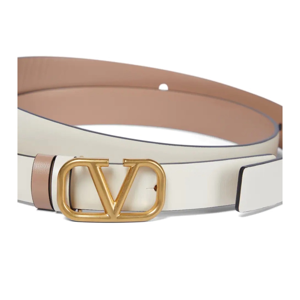 VLTN VLOGO Reversible Leather Belt 2cm Nude Cream GHW 100% Original