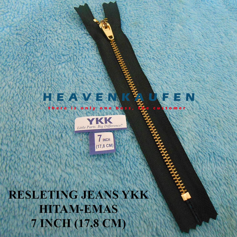 Resleting Zipper Jeans YKK 7 inch / 17,8 cm Hitam - Gold Emas