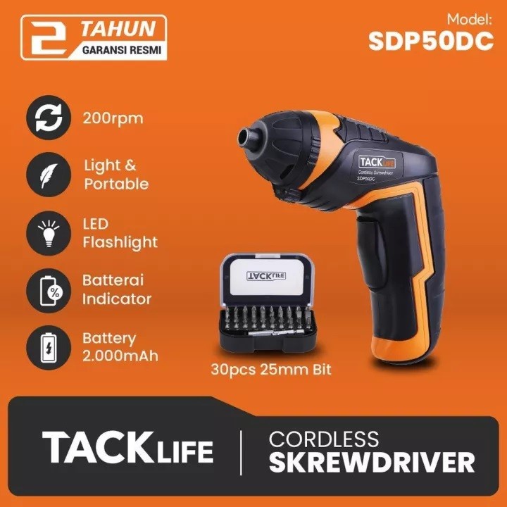 TACKLIFE SDP50DC Rechargeable Cordless Electric Screwdriver 30 Bits